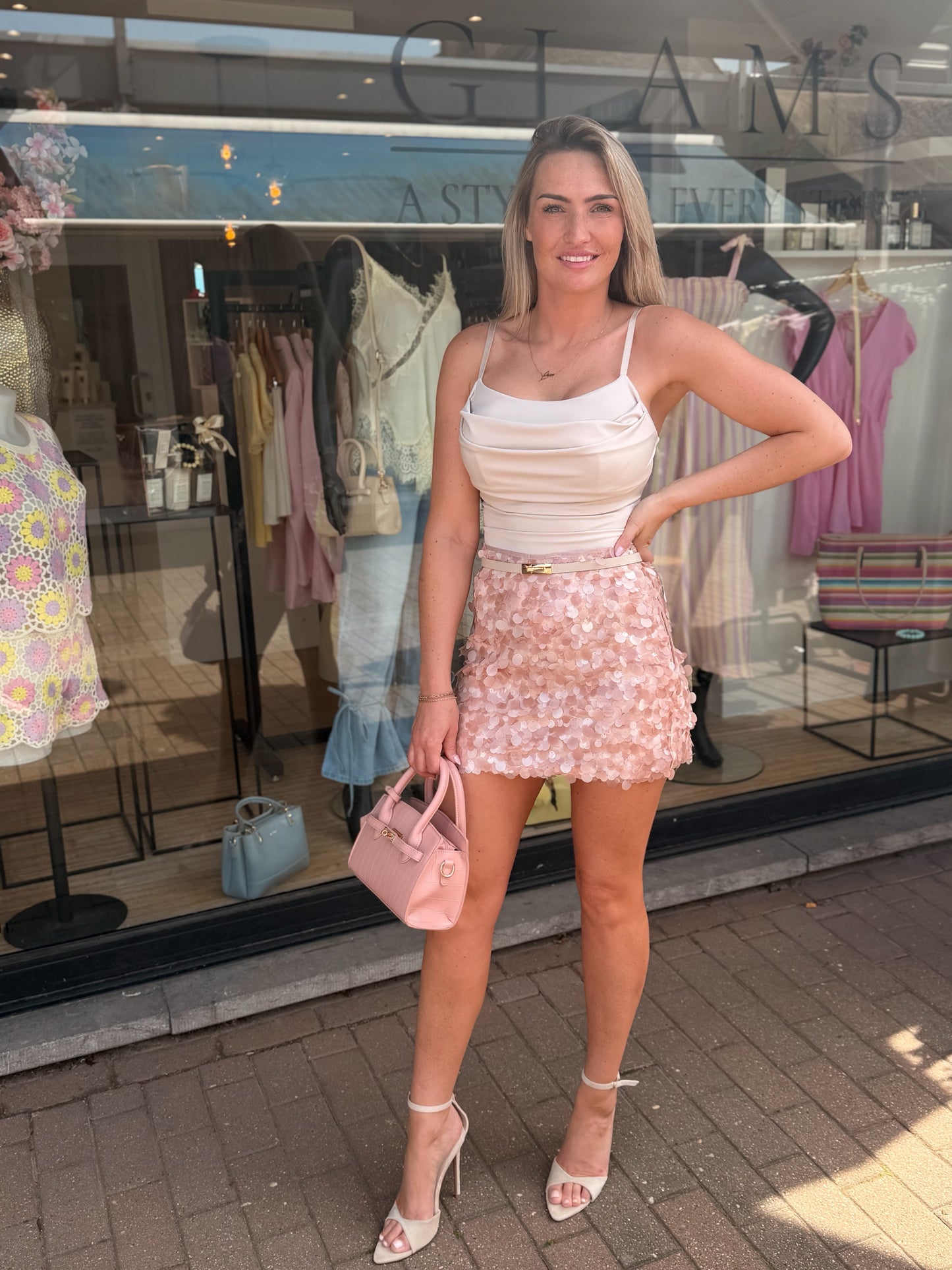 Pailletten rok zacht roze