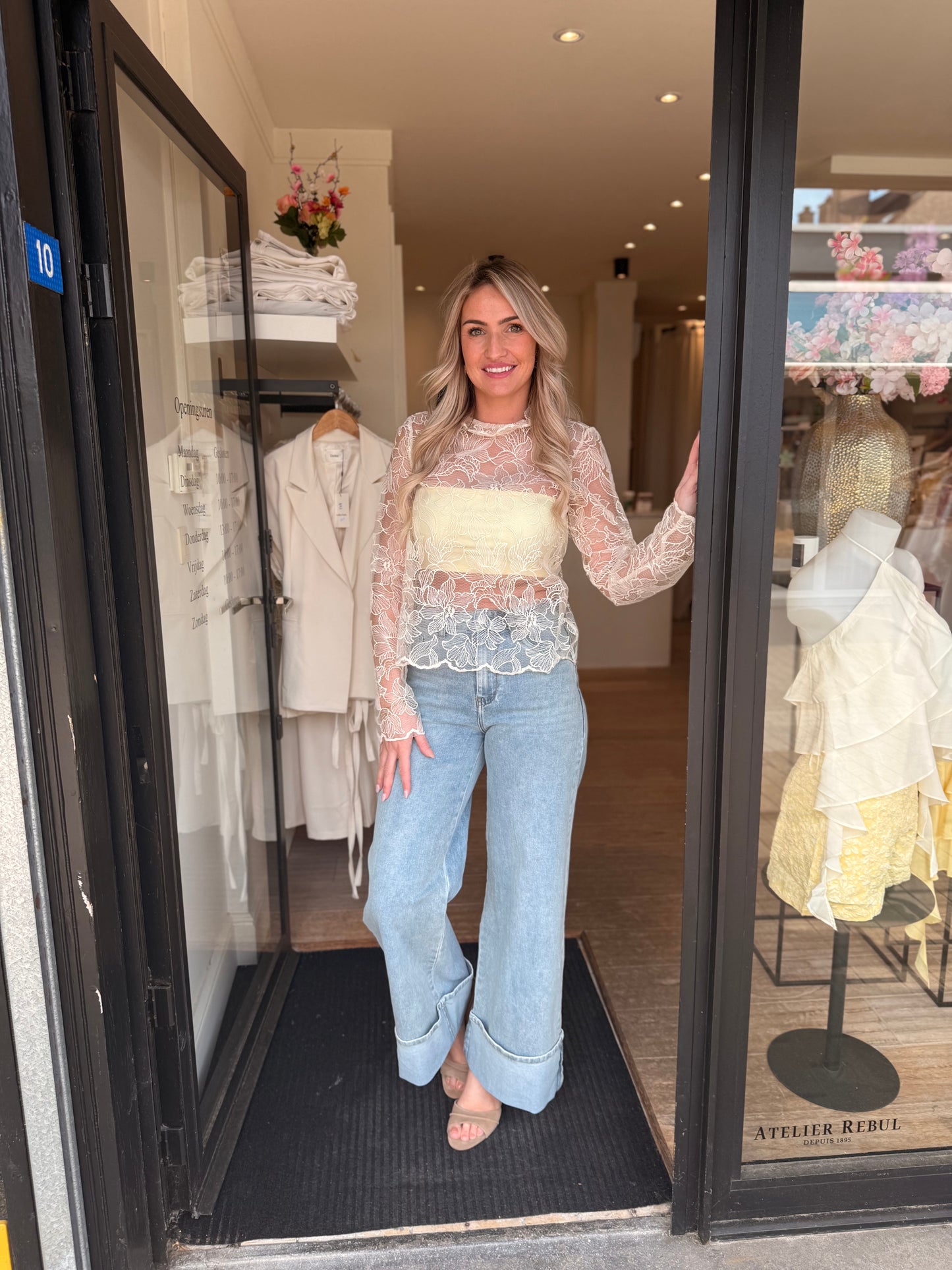 Kanten blouse crème