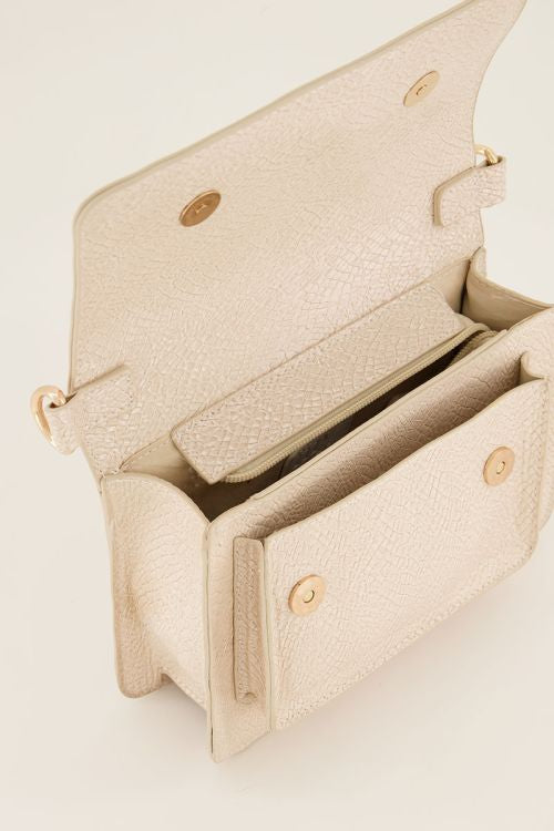 Beige schoudertas met croco design