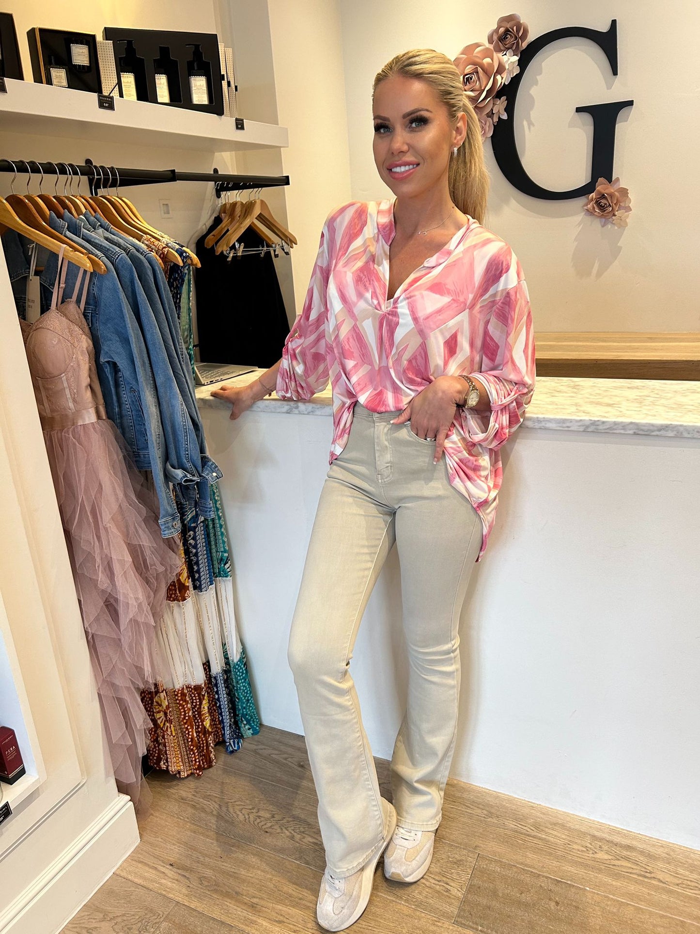 Travelstof loss fit roze