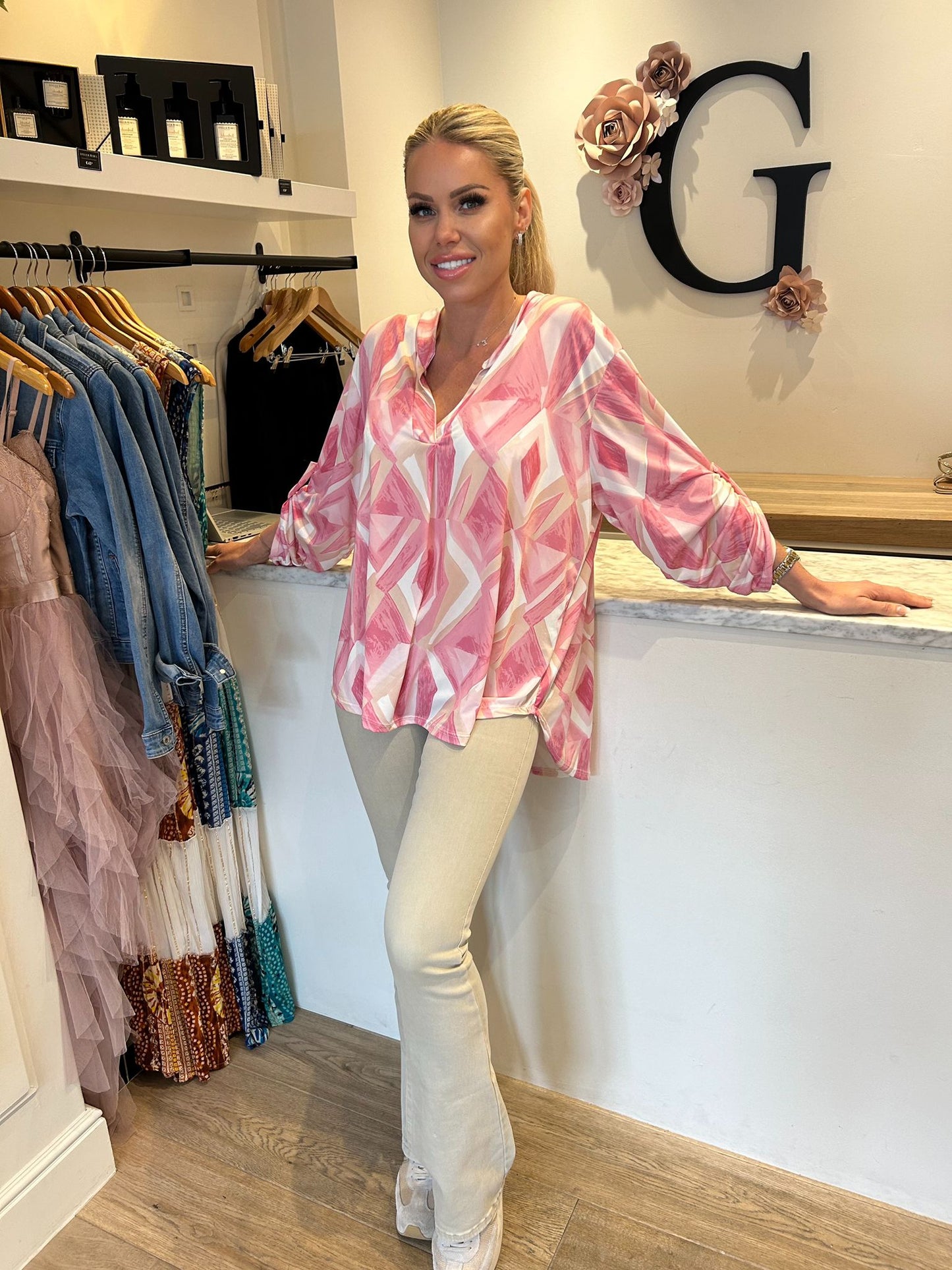 Travelstof loss fit roze