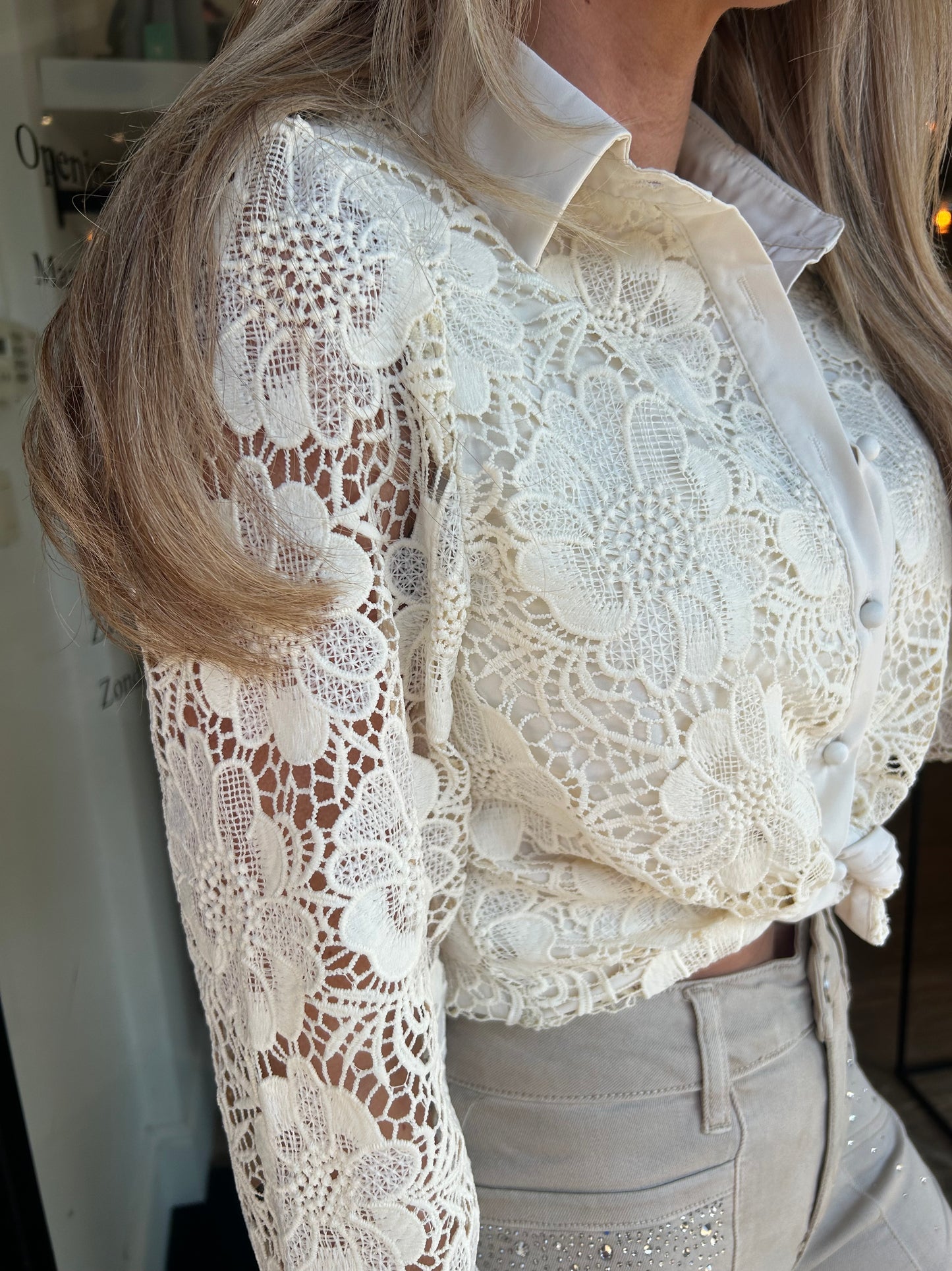 Lace hemd crème