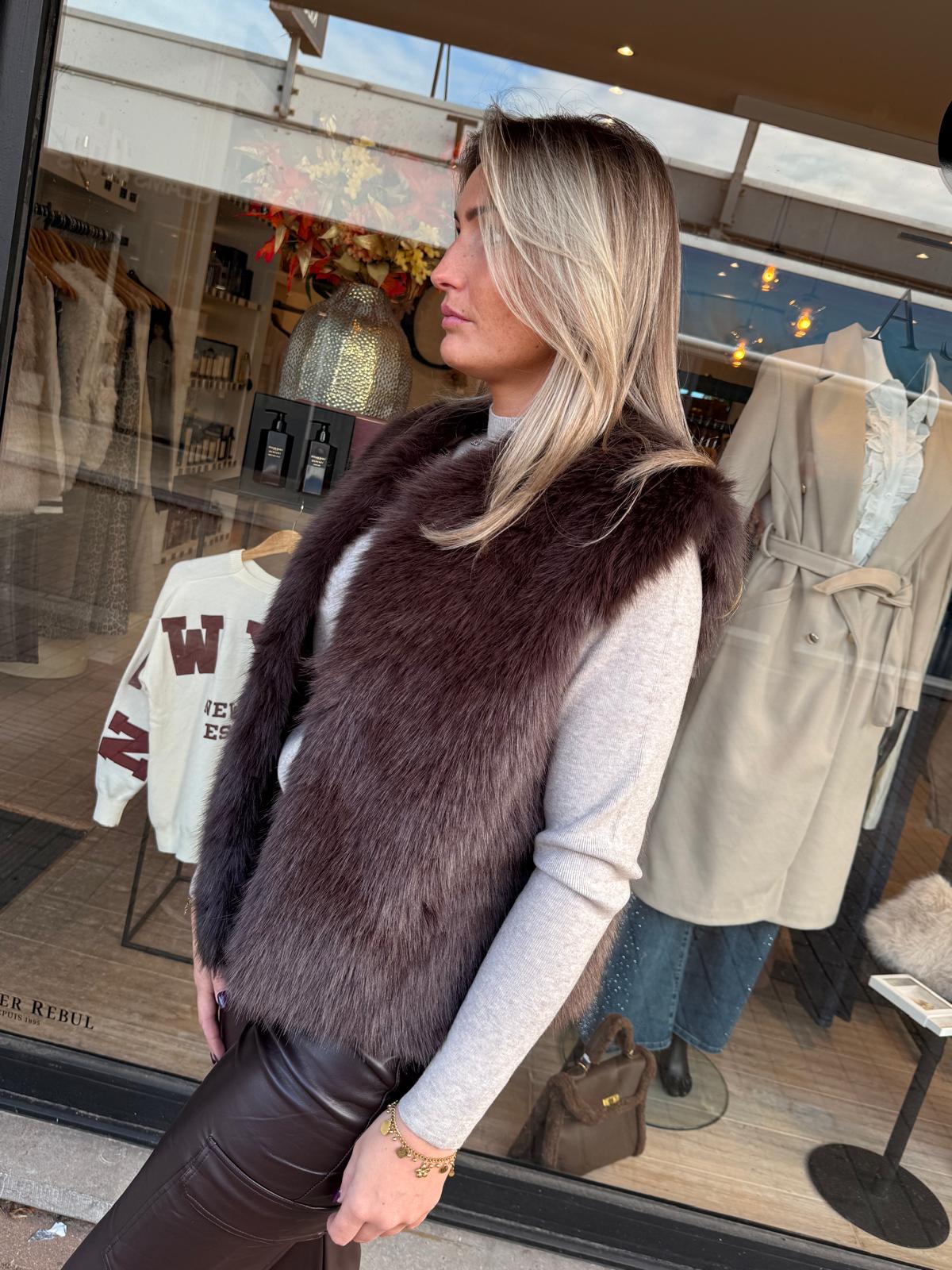 fake fur bodywarmer Brown