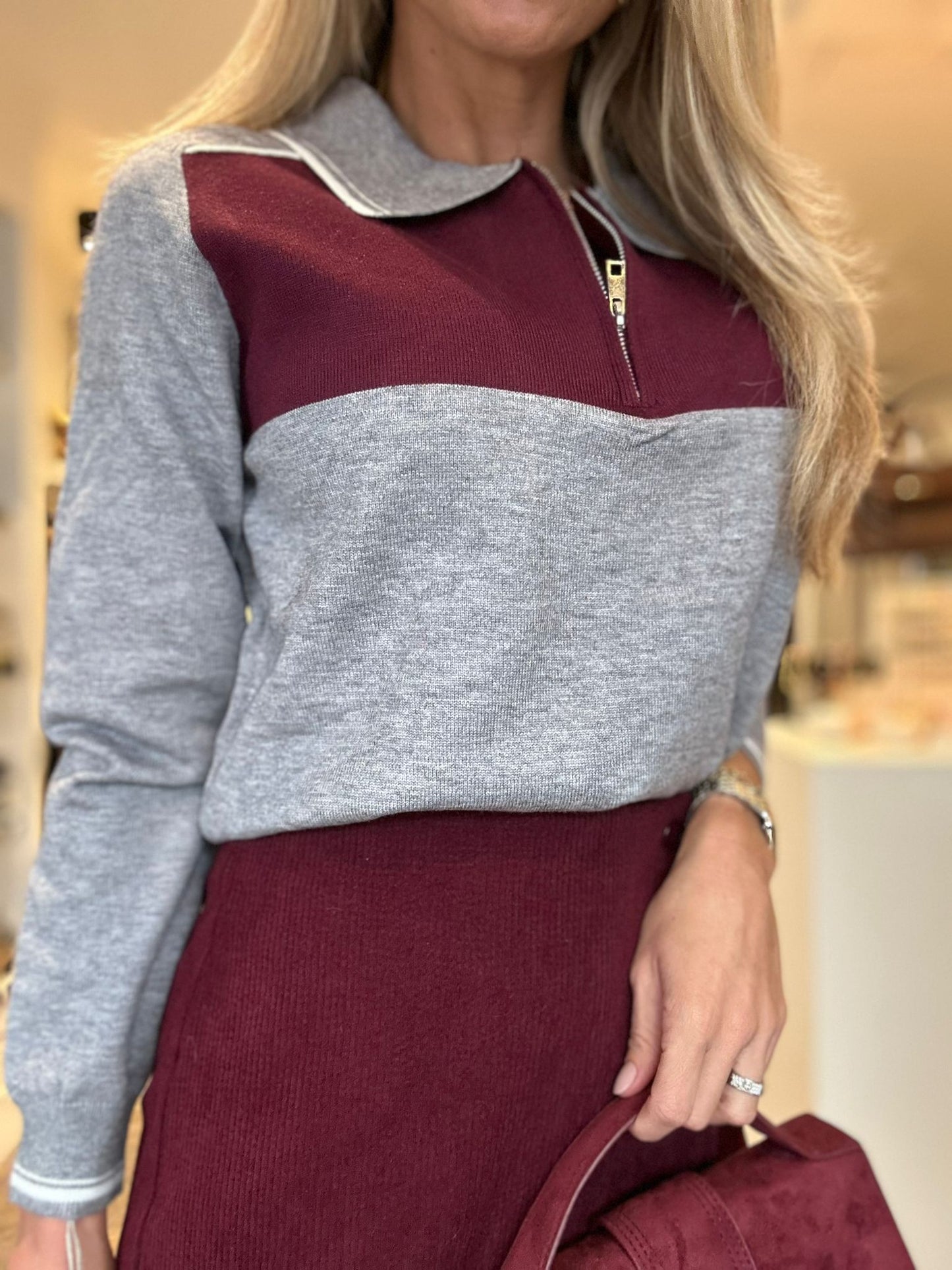 Sweater grey/bordeaux