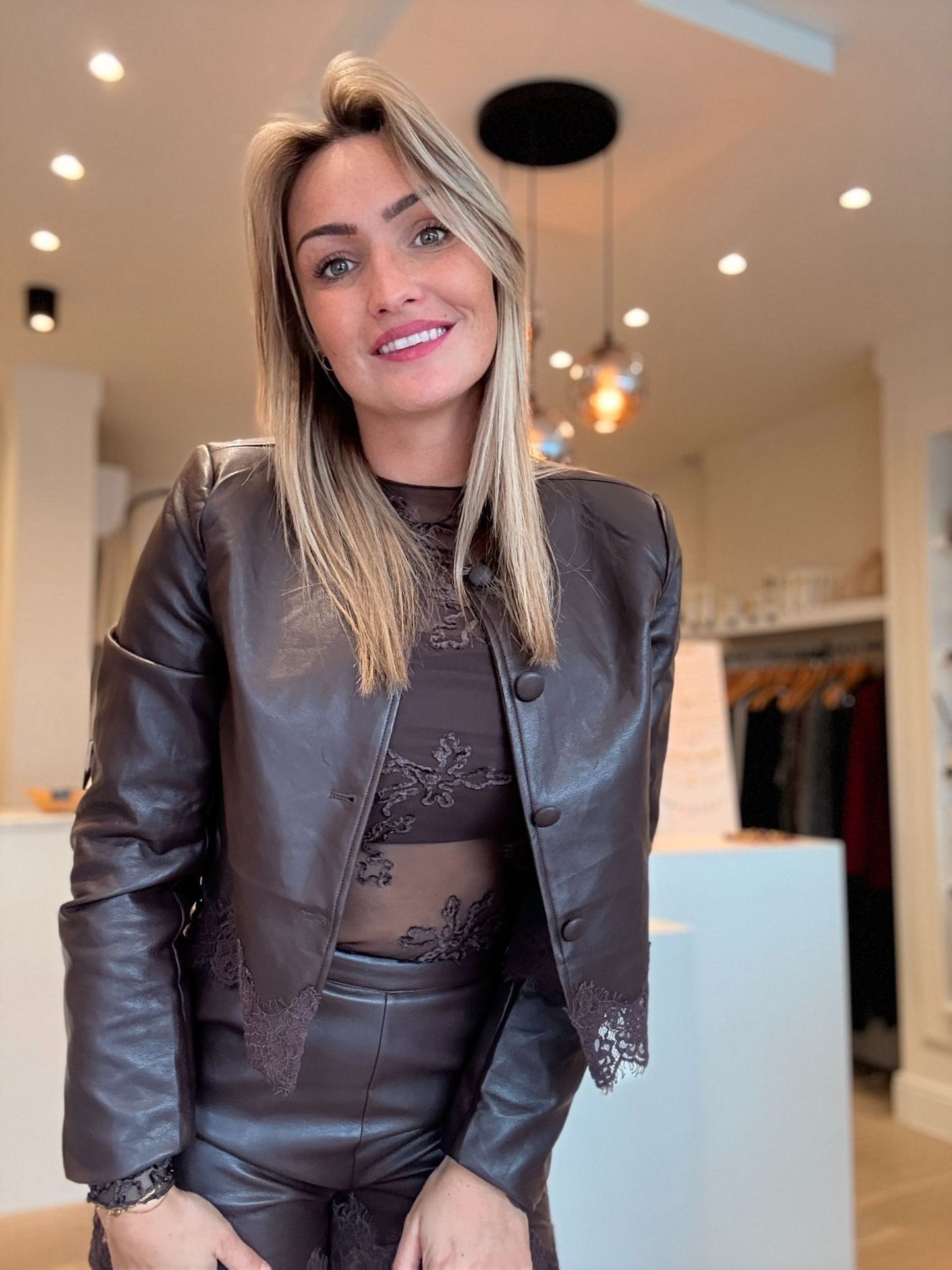 Leather short with lace detail